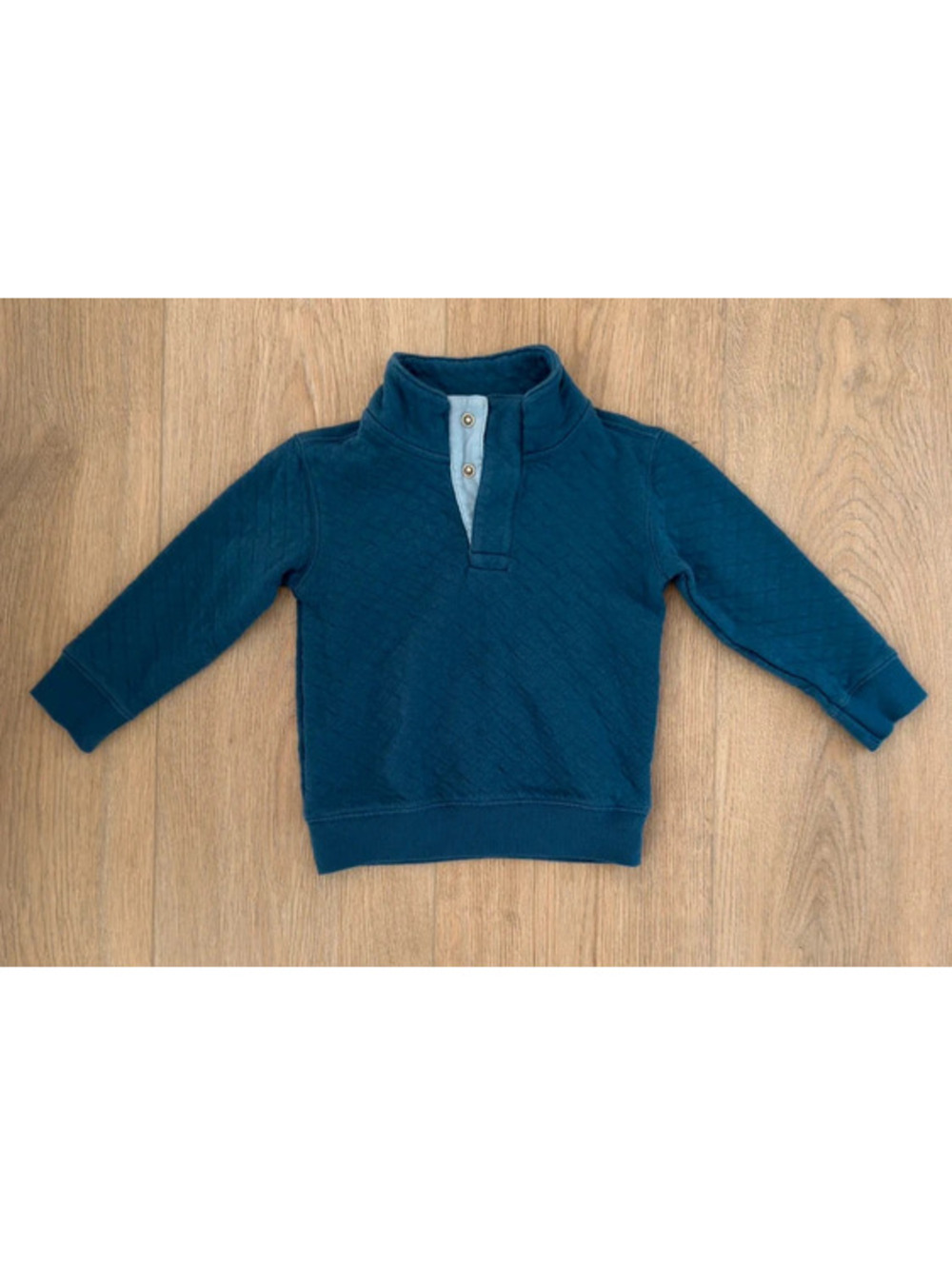 Cat & Jack Toddler Quilted Pullover Sweatshirt Blue Snap Mock Neck Size 2T